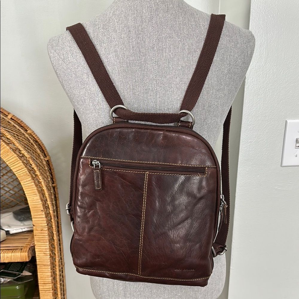 Jack Georges Voyager Convertible Distressed Backpack Crossbody Bag Brn Leather‎